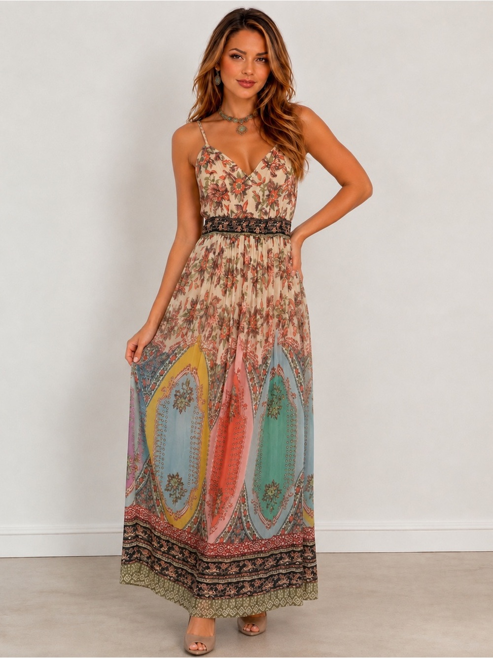 Anthropologie Multi-Color Paisley & Floral Maxi Dress